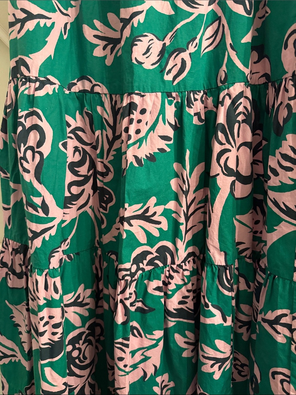 Boden Green Pink Floral Tiered Maxi Skirt 100% Cotton side pockets, cottagecore - Picture 12 of 13